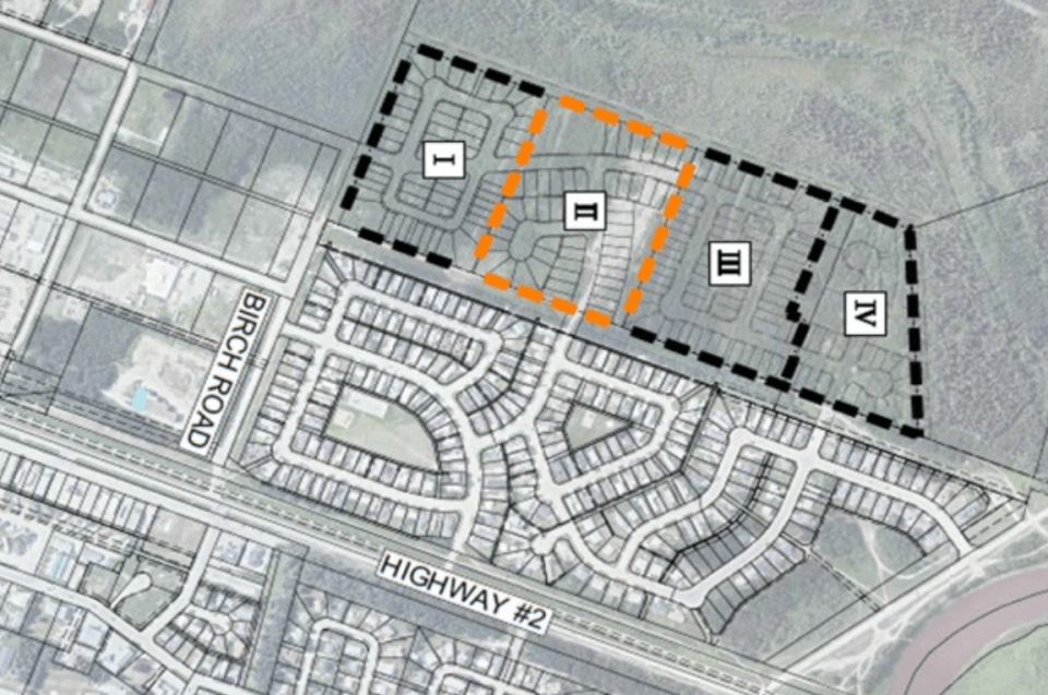 An image from a 2024 Hay River town council presentation shows Aspen Heights divided into four packages.